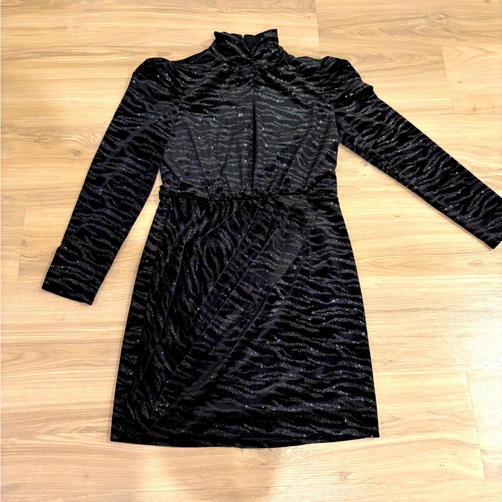 NWT Cache Velvet Mini Dress with Sparkle Zebra Print